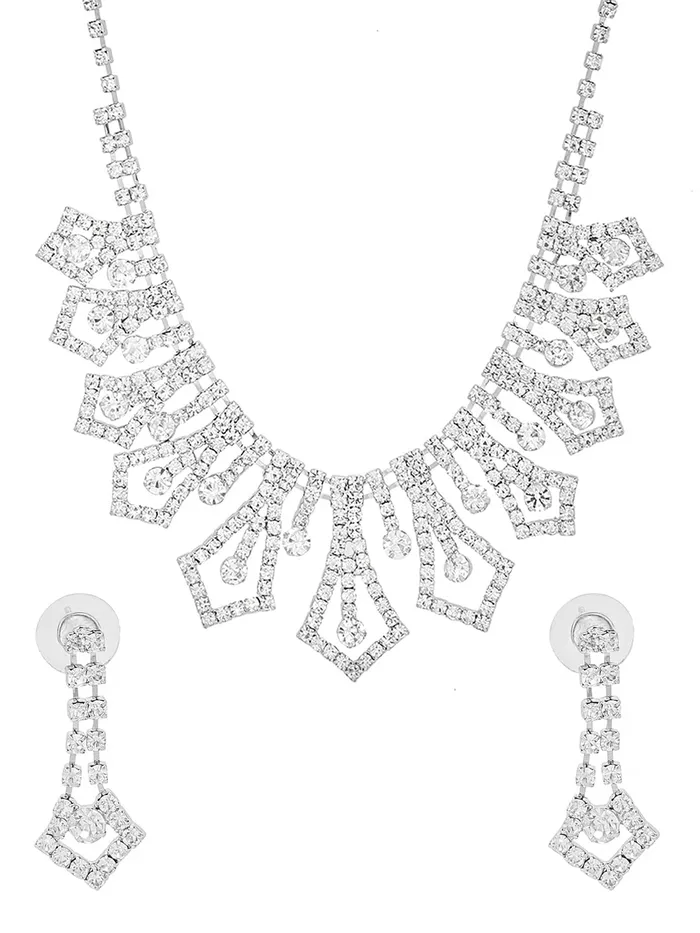 Yellow Chimes Jewellery Set with White Crystal Studded Classic Design Silver Plated Necklace Set for Women and Girls Yellow Chimes Bracelets Yellow Chimes Jewellery Set with White Crystal Studded Classic Design Silver Plated Necklace Set for Women and Girls Yellow Chimes Bracelets