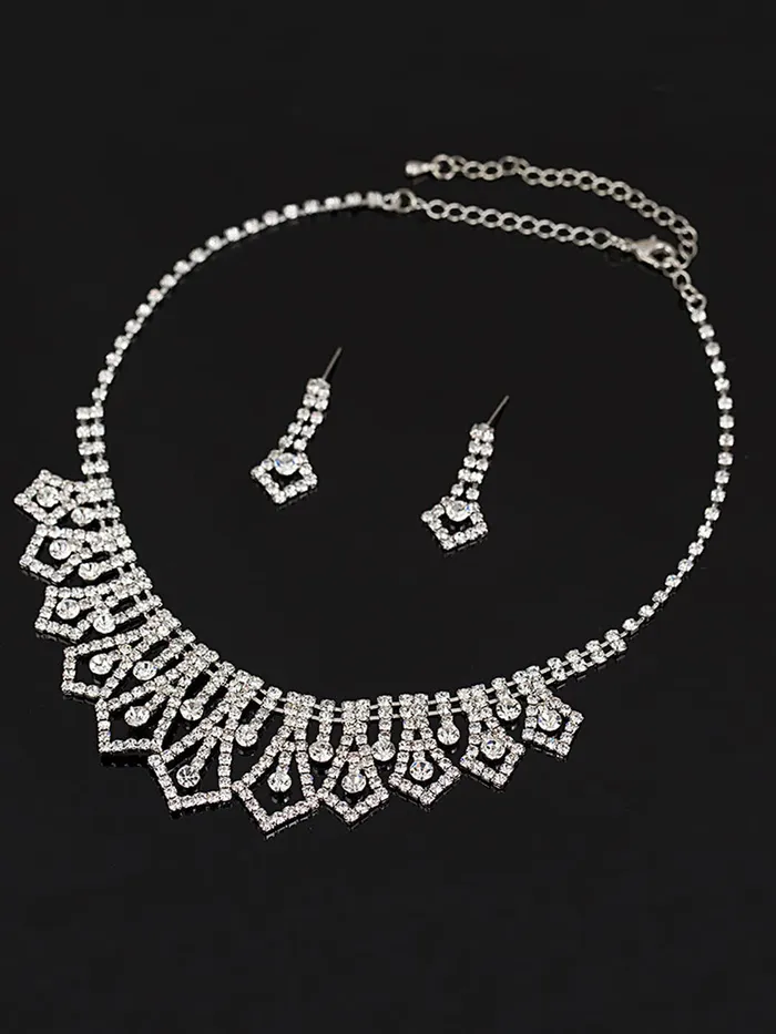 Yellow Chimes Jewellery Set with White Crystal Studded Classic Design Silver Plated Necklace Set for Women and Girls Yellow Chimes Bracelets