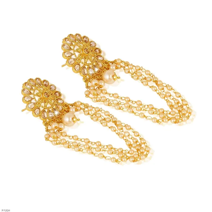Yellow Chimes Kundan Studded Gold Plated Traditional Latkan Earrings for Women and Girls Yellow Chimes Necklaces