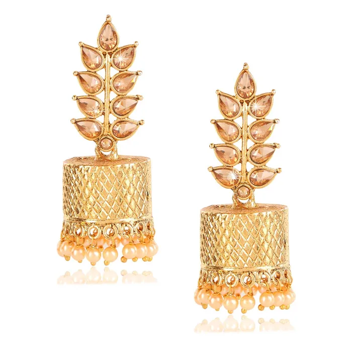 Yellow Chimes Latest Designer Stylish Party Wear Kundan Gold Plated Jhumka Earrings for Women and Girls Yellow Chimes Earrings