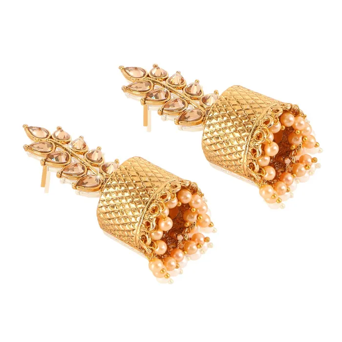 Yellow Chimes Latest Designer Stylish Party Wear Kundan Gold Plated Jhumka Earrings for Women and Girls Yellow Chimes Earrings