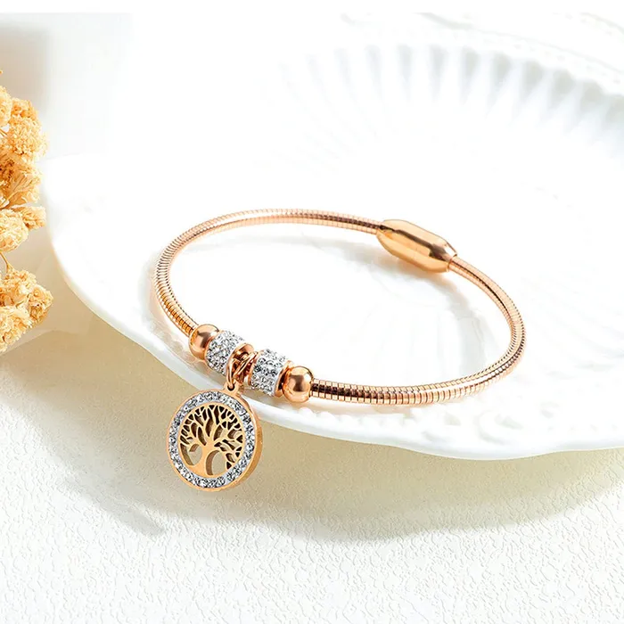 Yellow Chimes Latest Fashion Elegant Stainless Steel Rose Gold Plated Crystal Eiffel Tower Design Statement Style Kada Bracelet for Women and Girls Yellow Chimes Bracelets