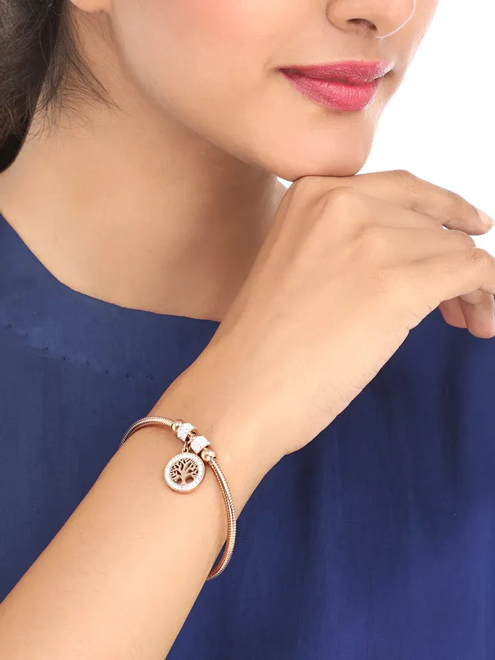 Yellow Chimes Latest Fashion Elegant Stainless Steel Rose Gold Plated Crystal Eiffel Tower Design Statement Style Kada Bracelet for Women and Girls Yellow Chimes Bracelets