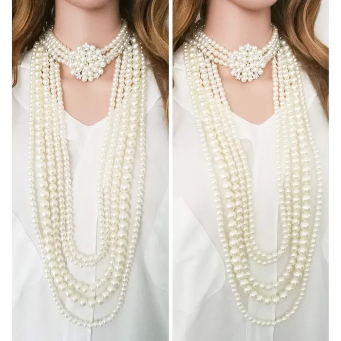 Yellow Chimes Latest Fashion White Crystal Pearls Royal Style MultiLayer Long Pearl Choker Necklace Set With Earrings Jewellery Set for Women Girls Yellow Chimes Earrings