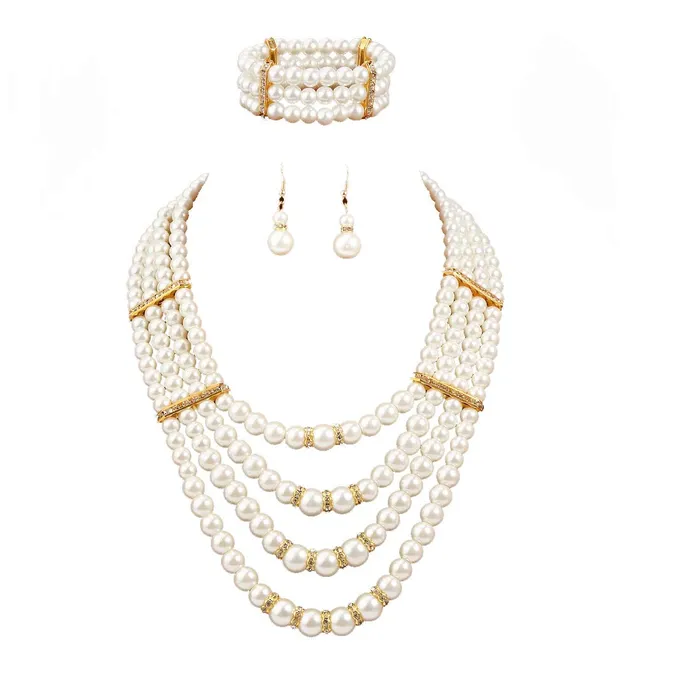 Yellow Chimes Latest Fashion White Pearl Royal Style Multilayer Necklace Set with Earrings and Bracelet for Women Girls Yellow Chimes Earrings Yellow Chimes Latest Fashion White Pearl Royal Style Multilayer Necklace Set with Earrings and Bracelet for Women Girls Yellow Chimes Earrings