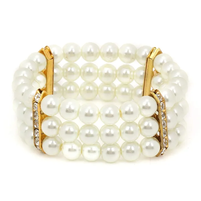 Yellow Chimes Latest Fashion White Pearl Royal Style Multilayer Necklace Set with Earrings and Bracelet for Women Girls Yellow Chimes Earrings