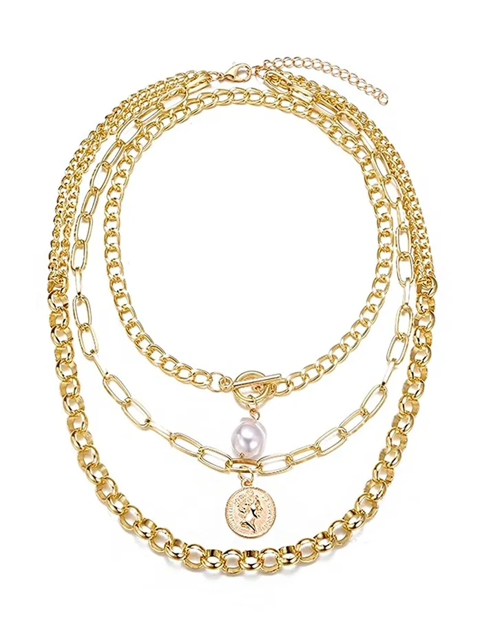Yellow Chimes Layered Choker Necklace for Women Multi Color Plated Thick Chain Multi Layer Chain Choker Necklace for Girls and Women NK 3 Yellow Chimes Earrings