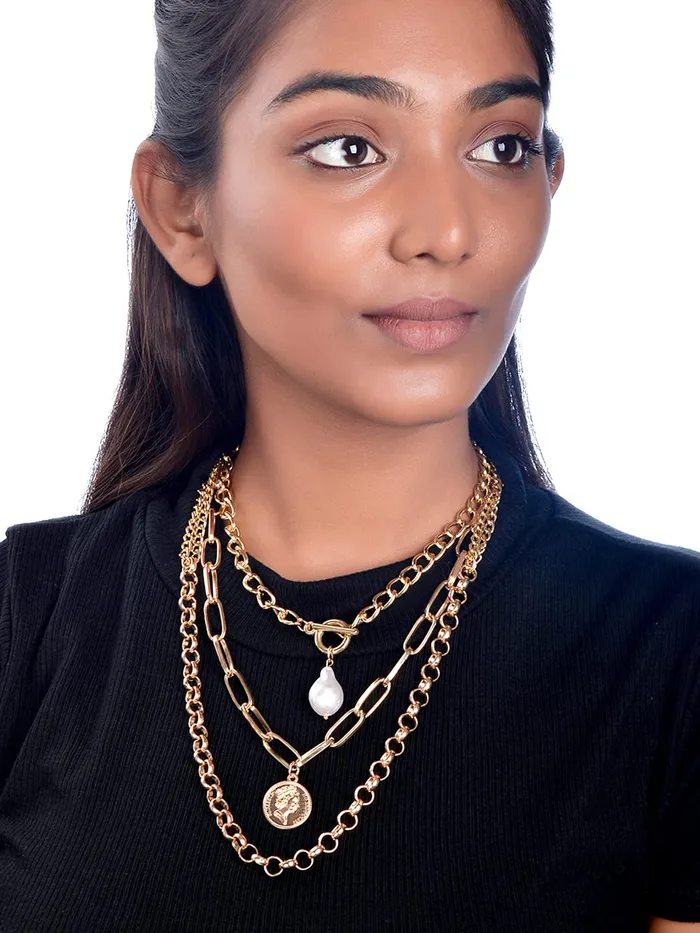 Yellow Chimes Layered Choker Necklace for Women Multi Color Plated Thick Chain Multi Layer Chain Choker Necklace for Girls and Women NK 3 Yellow Chimes Earrings