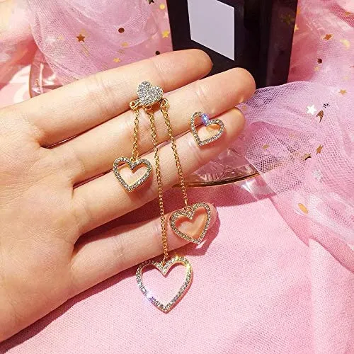 Yellow Chimes Love Heart Long Tassels Cubic Zirconia Gold Plated Hangings Dangle Earrings For Women and Girls Yellow Chimes Rings