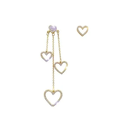 Yellow Chimes Love Heart Long Tassels Cubic Zirconia Gold Plated Hangings Dangle Earrings For Women and Girls Yellow Chimes Rings