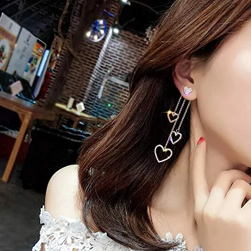 Yellow Chimes Love Heart Long Tassels Cubic Zirconia Gold Plated Hangings Dangle Earrings For Women and Girls Yellow Chimes Rings