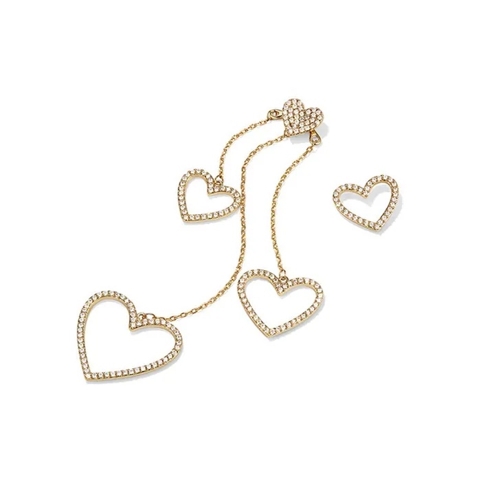 Yellow Chimes Love Heart Long Tassels Cubic Zirconia Gold Plated Hangings Dangle Earrings For Women and Girls Yellow Chimes Rings