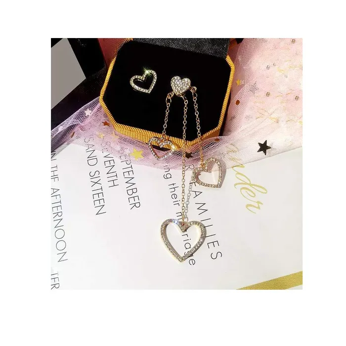 Yellow Chimes Love Heart Long Tassels Cubic Zirconia Gold Plated Hangings Dangle Earrings For Women and Girls Yellow Chimes Rings