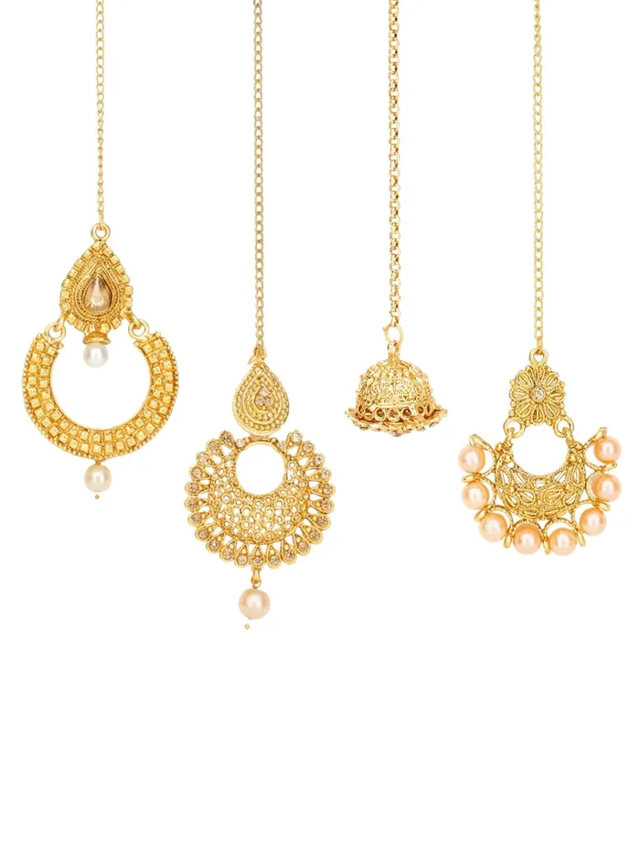 Yellow Chimes Maang Tikka for Women 4 Pcs Traditional Gold Plated Mangtika Ethnic Traditional Maang Tikka for Women and Girls Yellow Chimes Necklaces