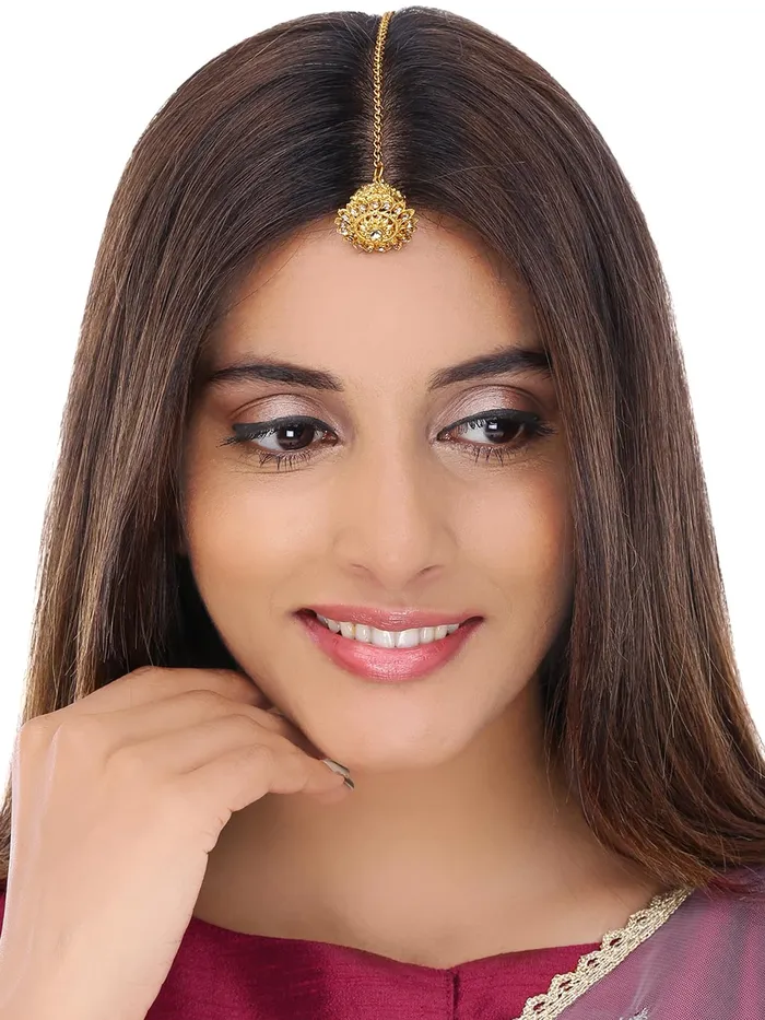 Yellow Chimes Maang Tikka for Women 4 Pcs Traditional Gold Plated Mangtika Ethnic Traditional Maang Tikka for Women and Girls Yellow Chimes Necklaces