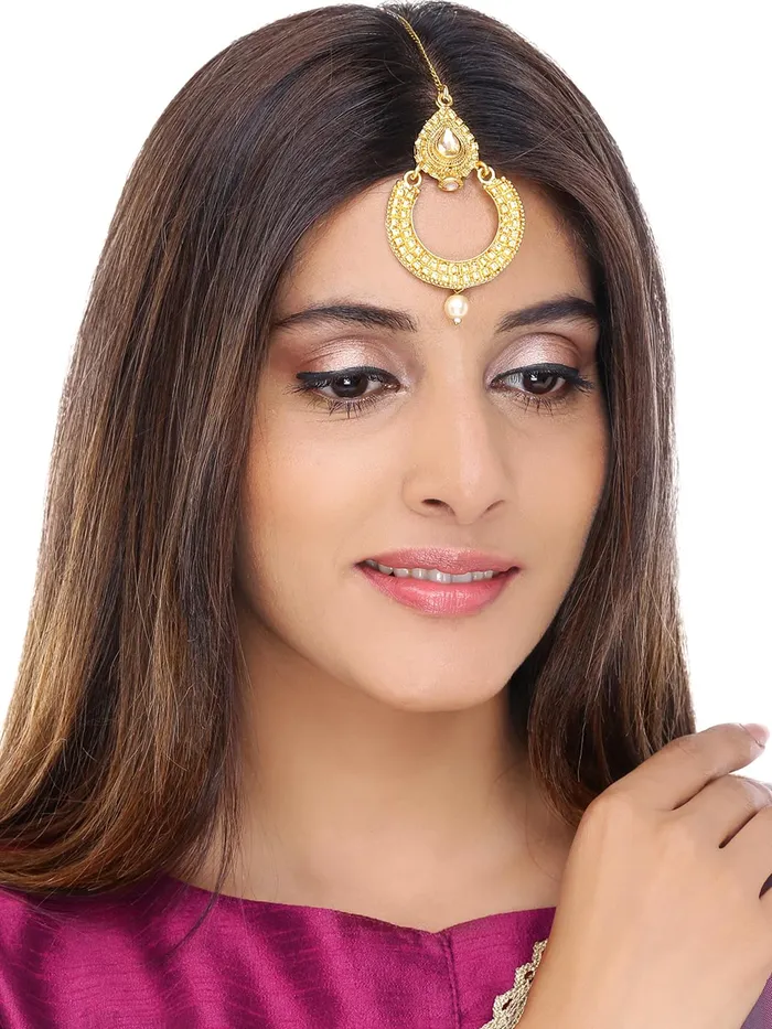 Yellow Chimes Maang Tikka for Women 4 Pcs Traditional Gold Plated Mangtika Ethnic Traditional Maang Tikka for Women and Girls Yellow Chimes Necklaces