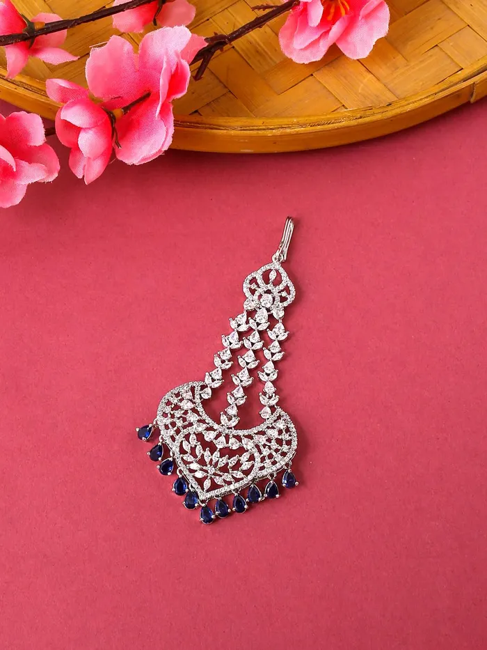 Yellow Chimes Maang Tikka for Women Beautiful ADAmerican Diamond Studded Rhodium Plated Crystal Maang Tikka for Women and Girls Design 14 Yellow Chimes Bracelets