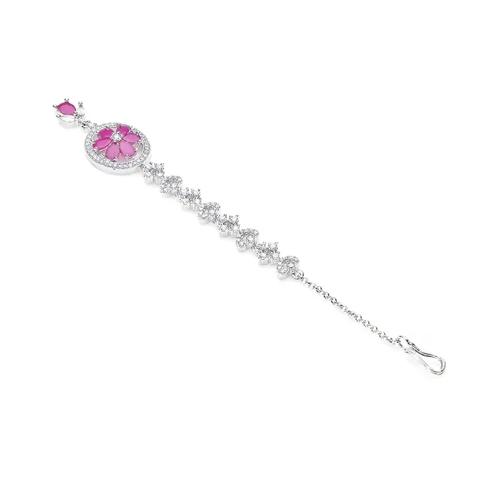Yellow Chimes Maang Tikka for Women Beautiful ADAmerican Diamond Studded Rhodium Plated Crystal Maang Tikka for Women and Girls Design 14 Yellow Chimes Bracelets
