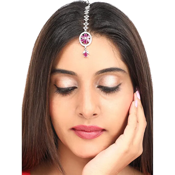 Yellow Chimes Maang Tikka for Women Beautiful ADAmerican Diamond Studded Rhodium Plated Crystal Maang Tikka for Women and Girls Design 14 Yellow Chimes Bracelets