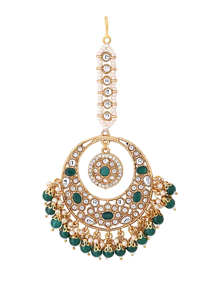 Yellow Chimes Maang Tikka for Women Kundan Studded Green Pearl Gold Plated Chandbali Designed Maang Tikka for Women and Girls Yellow Chimes Necklaces Yellow Chimes Maang Tikka for Women Kundan Studded Green Pearl Gold Plated Chandbali Designed Maang Tikka for Women and Girls Yellow Chimes Necklaces