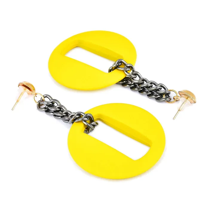 Yellow Chimes Matte Finish Soft Touch Leather Alloy Drop Earring for Women Girls Yellow Chimes Necklaces