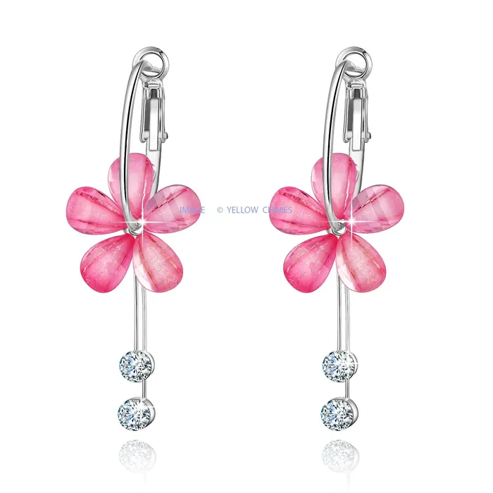Yellow Chimes Moxie Collection Designer Flower Style Combo of 2 Pairs Floral Hoop Earrings for Women Girls Pink and White Moxie Bracelets