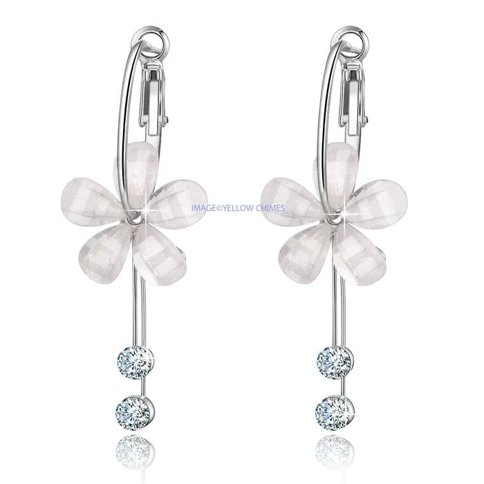 Yellow Chimes Moxie Collection Designer Flower Style Combo of 2 Pairs Floral Hoop Earrings for Women Girls Pink and White Moxie Bracelets
