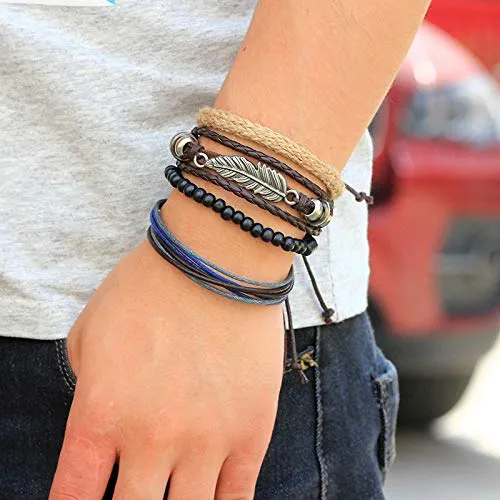 Yellow Chimes Multi Strand Leather Wrap Wrist Bracelet for Men and Women Design 5 Yellow Chimes Rings