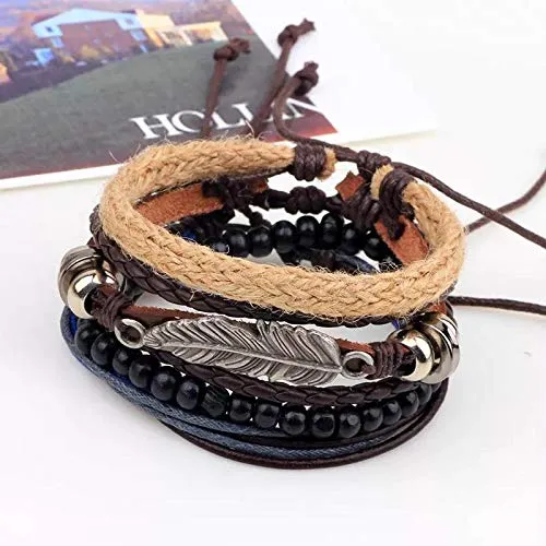 Yellow Chimes Multi Strand Leather Wrap Wrist Bracelet for Men and Women Design 5 Yellow Chimes Rings