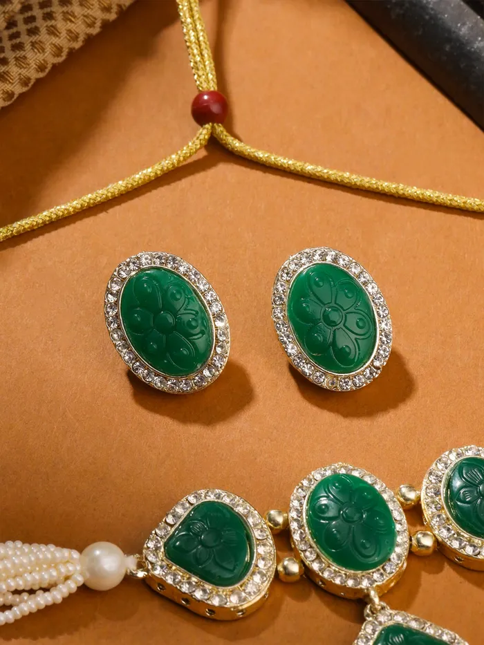 Yellow Chimes Mystic Grooves Collection Jewellery Set for Women Handcrafted Carved Stone Beads Choker Necklace Set Ethnic Green Choker Set for Girls Birthday Gift for Girls Women Yellow Chimes Necklaces