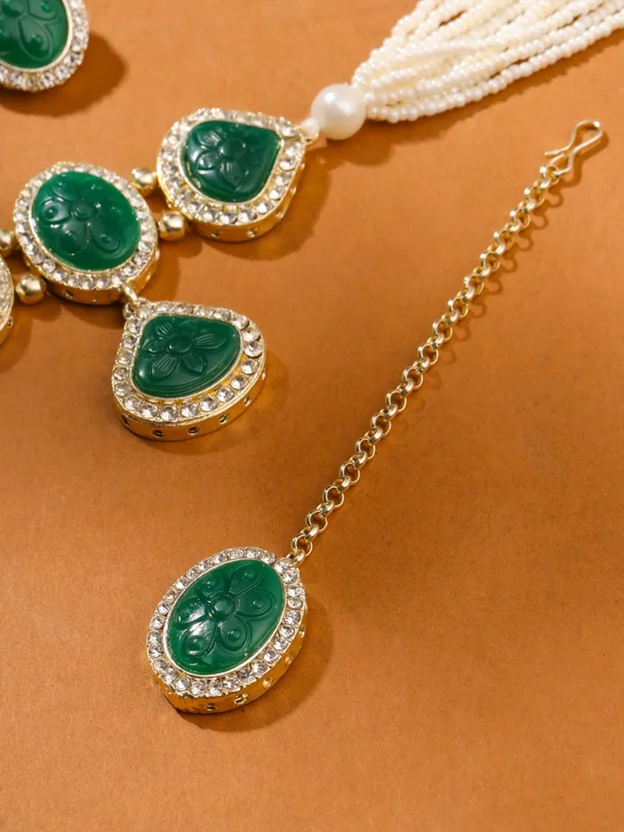 Yellow Chimes Mystic Grooves Collection Jewellery Set for Women Handcrafted Carved Stone Beads Choker Necklace Set Ethnic Green Choker Set for Girls Birthday Gift for Girls Women Yellow Chimes Necklaces