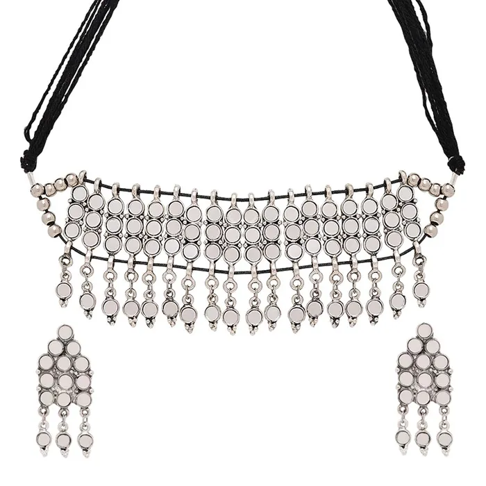 Yellow Chimes Navratra Special Choker Necklace Set Mirror Handmade by Artisans Silver Oxidised Dori Thread Antique Traditional Necklace Set with Earrings Jewellery sets for Women Girls Yellow Chimes Necklaces Yellow Chimes Navratra Special Choker Necklace Set Mirror Handmade by Artisans Silver Oxidised Dori Thread Antique Traditional Necklace Set with Earrings Jewellery sets for Women Girls Yellow Chimes Necklaces