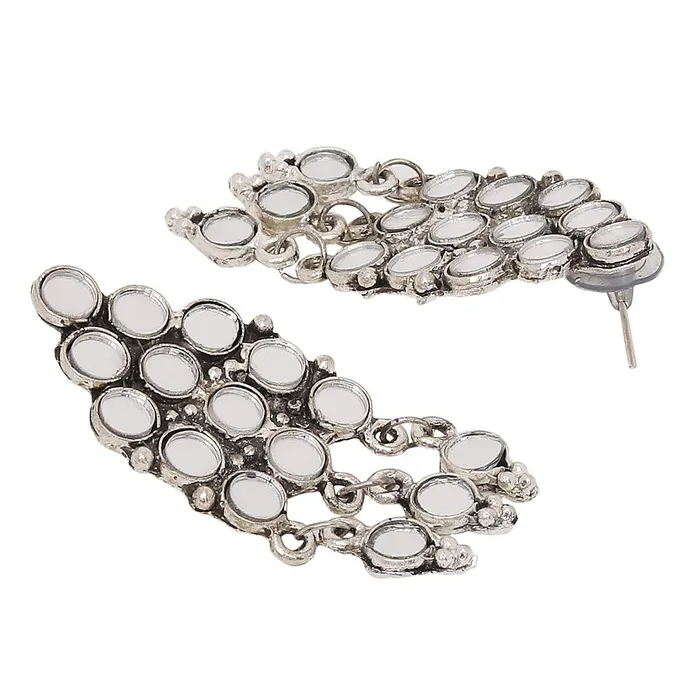 Yellow Chimes Navratra Special Choker Necklace Set Mirror Handmade by Artisans Silver Oxidised Dori Thread Antique Traditional Necklace Set with Earrings Jewellery sets for Women Girls Yellow Chimes Necklaces