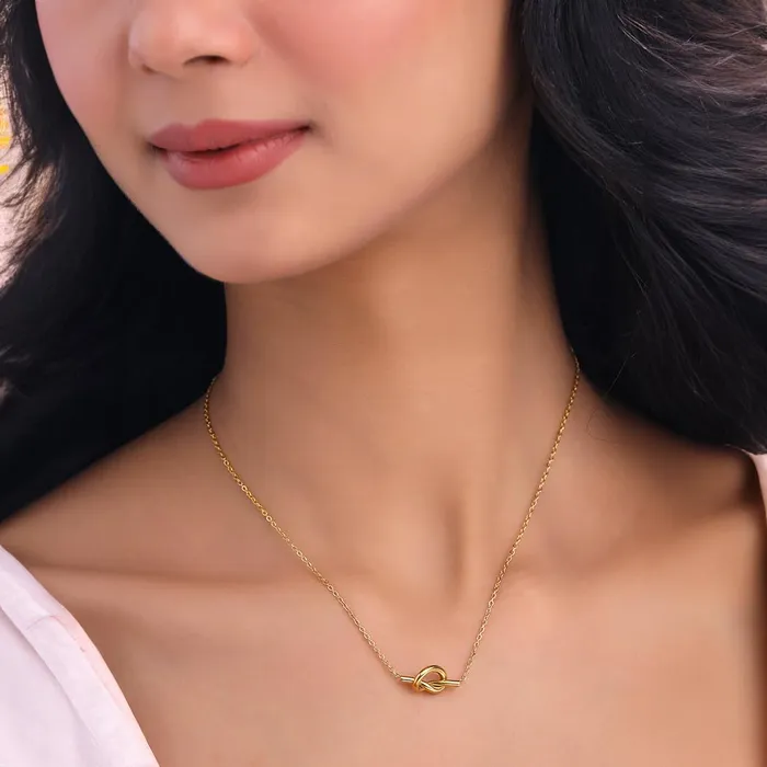 Yellow Chimes Necklace for Women and Girls Fashion Golden Necklace for Women Western Stainless Steel Gold Plated Hollow Knot Pendant Chain Necklace for Girls Birthday Gift for Girls Women Yellow Chimes Necklaces