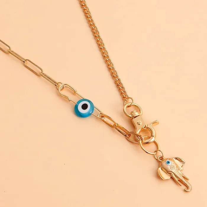 Yellow Chimes Necklace For Women Mixed Layered Chunky Gold Toned With Evil Eye Elephant Charm Beaded Star studded Neckchain For Women and Girls Yellow Chimes Earrings