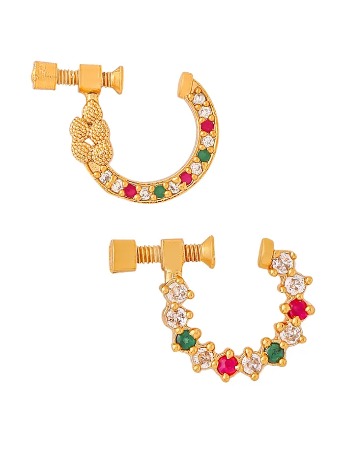 Yellow Chimes Necklaces Combo of 2 Traditional Golden AD Nose Pins with Multicolor Stones NonPiercing 25cm Gold Yellow Chimes Necklaces Combo of 2 Traditional Golden AD Nose Pins with Multicolor Stones NonPiercing 25cm Gold