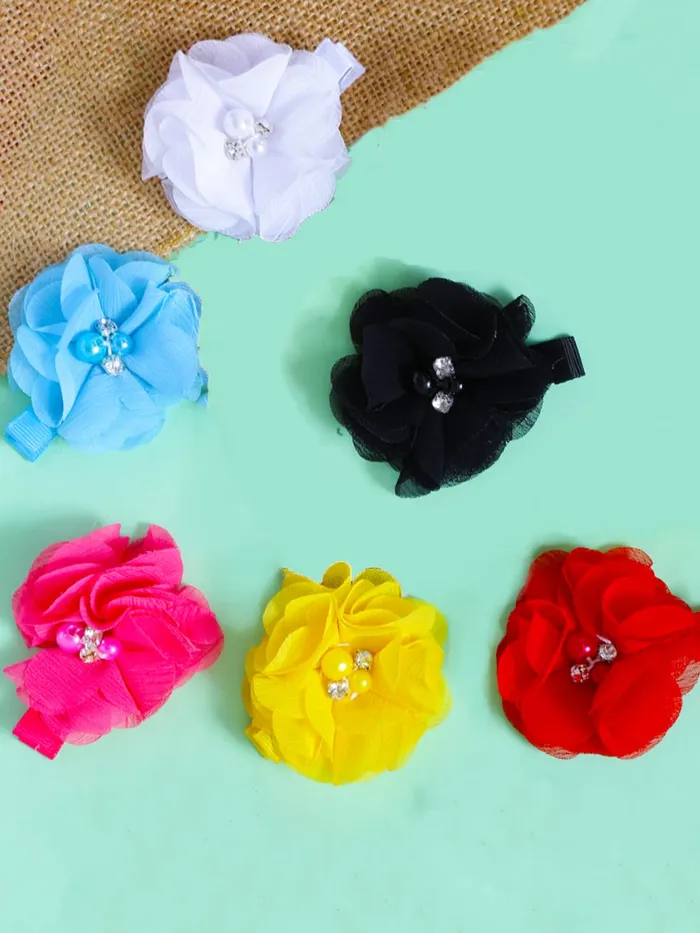 Yellow Chimes Necklaces Melbees by Yellow Chimes Combo of 6 Floral Big Hair Clips Hair Accessories for Baby Infant Pack of 6 MultiColor Medium
