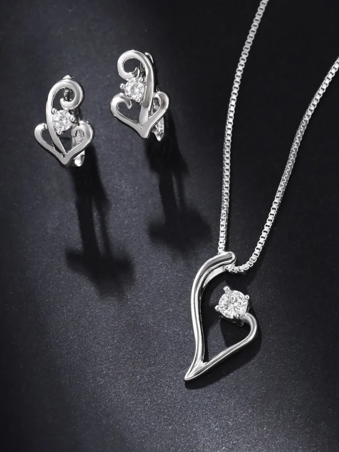 Yellow Chimes Necklaces Silver Jewellery Set for Women Elegant Crystal Pendant Necklace 1 Unit Rhodium Plated Silver