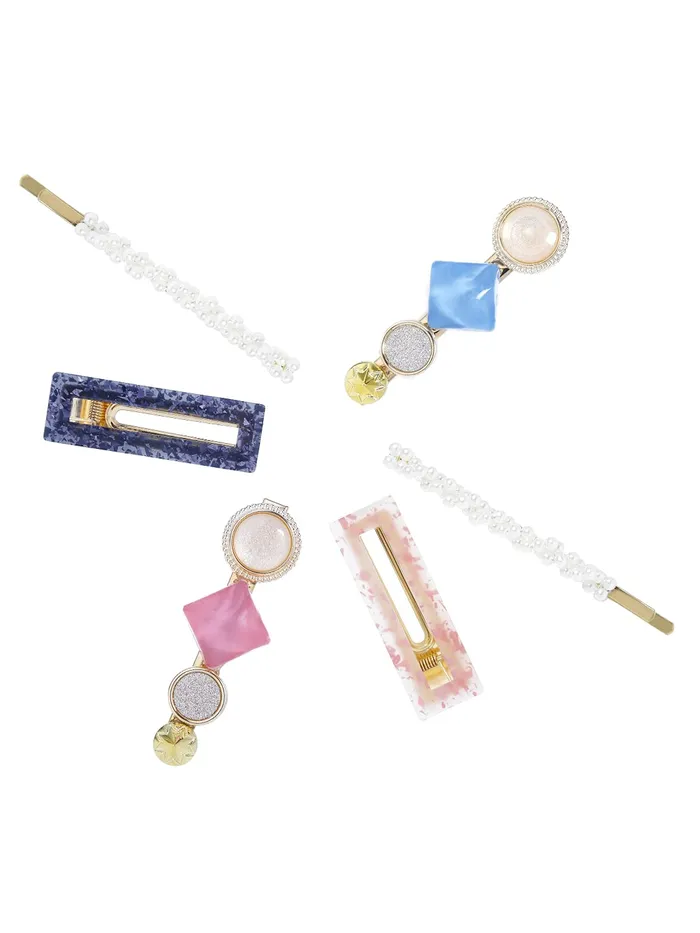 Yellow Chimes Necklaces Yellow Chimes 6 pcs Acrylic Resin Pearl Bobby pins Fashion Hair Clips Hair Accessories for Women Girls Pack of 6