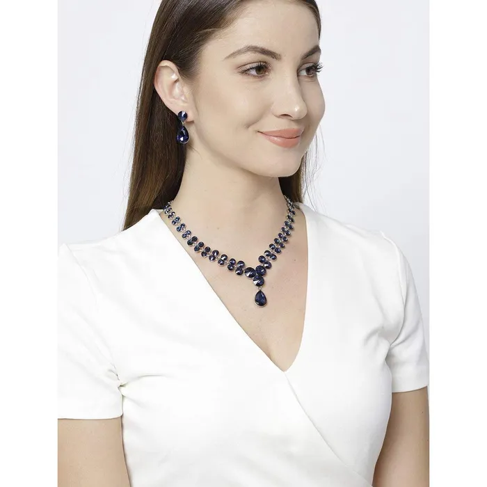 Yellow Chimes Necklaces Yellow Chimes AD Crystal Elements Delicate Drop Design Sparkling Colors Fascinating Necklace Set with Earrings for Women