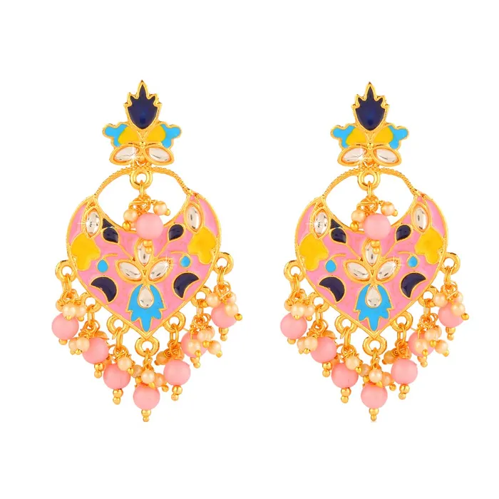 Yellow Chimes Necklaces Yellow Chimes Beautifully Enamelled Stylish Gold Plated Meenakari Chandbali Earrings for Women and Girls Yellow Chimes Necklaces Yellow Chimes Beautifully Enamelled Stylish Gold Plated Meenakari Chandbali Earrings for Women and Girls