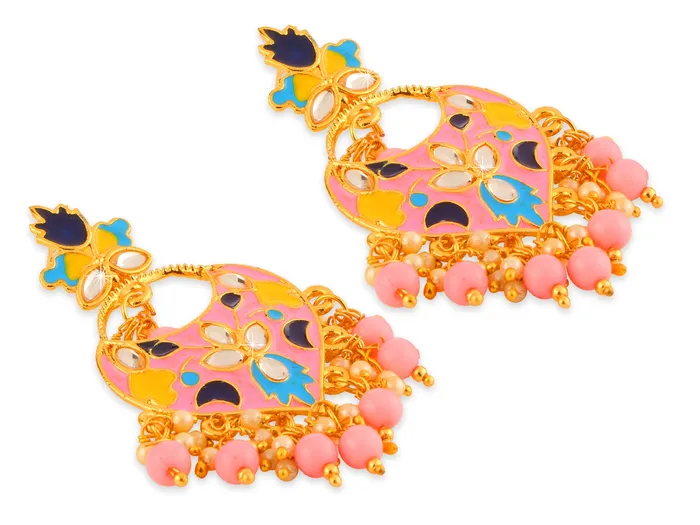 Yellow Chimes Necklaces Yellow Chimes Beautifully Enamelled Stylish Gold Plated Meenakari Chandbali Earrings for Women and Girls