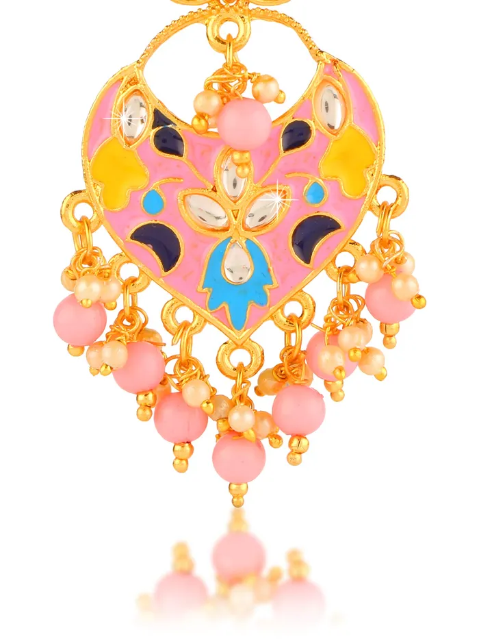 Yellow Chimes Necklaces Yellow Chimes Beautifully Enamelled Stylish Gold Plated Meenakari Chandbali Earrings for Women and Girls