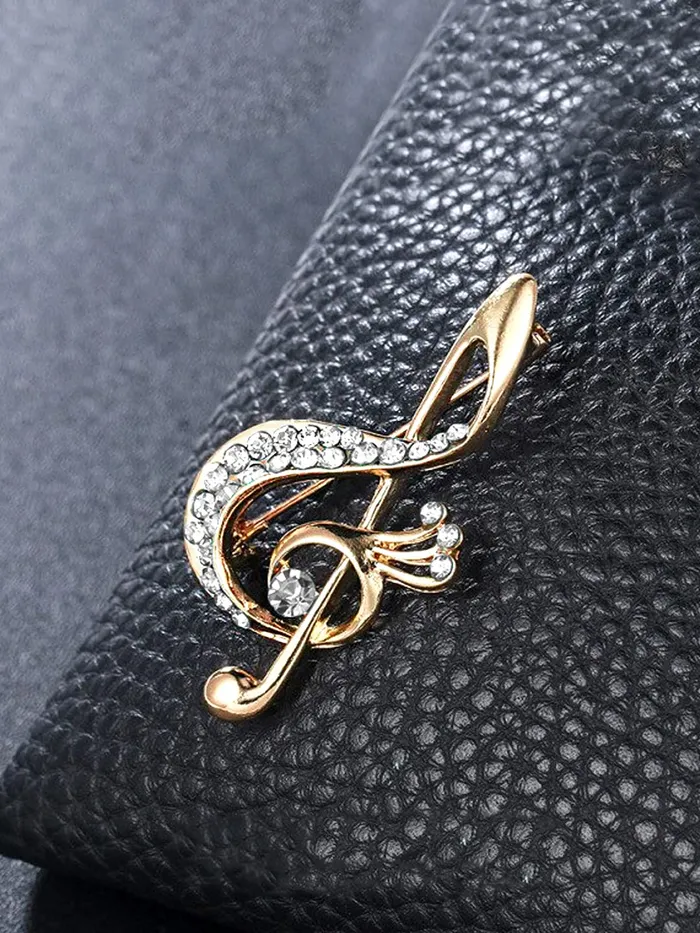Yellow Chimes Necklaces Yellow Chimes Brooch for Men Musical Note Music Gold Plated Brass Crystal Studded BroochLapel Pin For Men and Boys