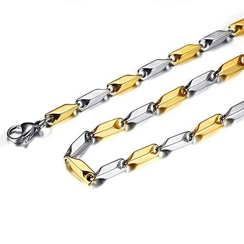 Yellow Chimes Necklaces Yellow Chimes Classic Stainless Steel Dual Toned Rice Chain Necklace by Yellow Chimes Silver Plated Chain for Men Silver Gold YCSSCH214RICEGLSL