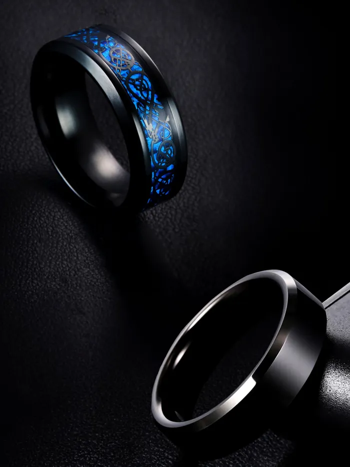Yellow Chimes Necklaces Yellow Chimes Combo Black Blue Rings For Men Pack of 2 Stainless Steel Men Rings Dragon Celtic Design Black Silver Blue Finger Rings for Boys Ideal Gift For Men and Boys