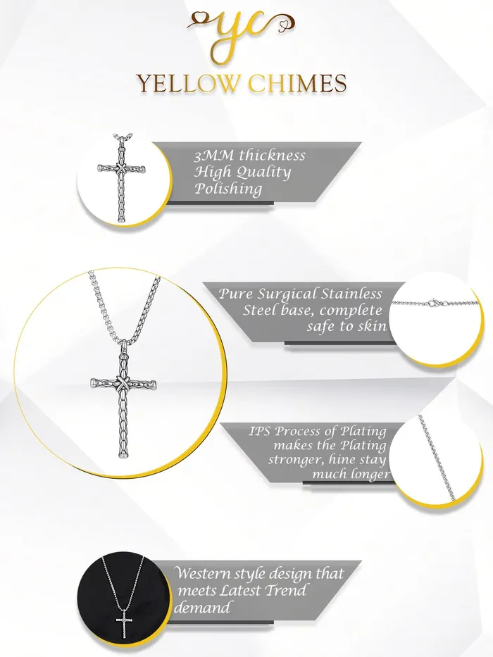 Yellow Chimes Necklaces Yellow Chimes Cross Pendant for Men Silver Cross Chain Pendant Cross Stainless Steel Chain Pendant Necklace For Men and Boys