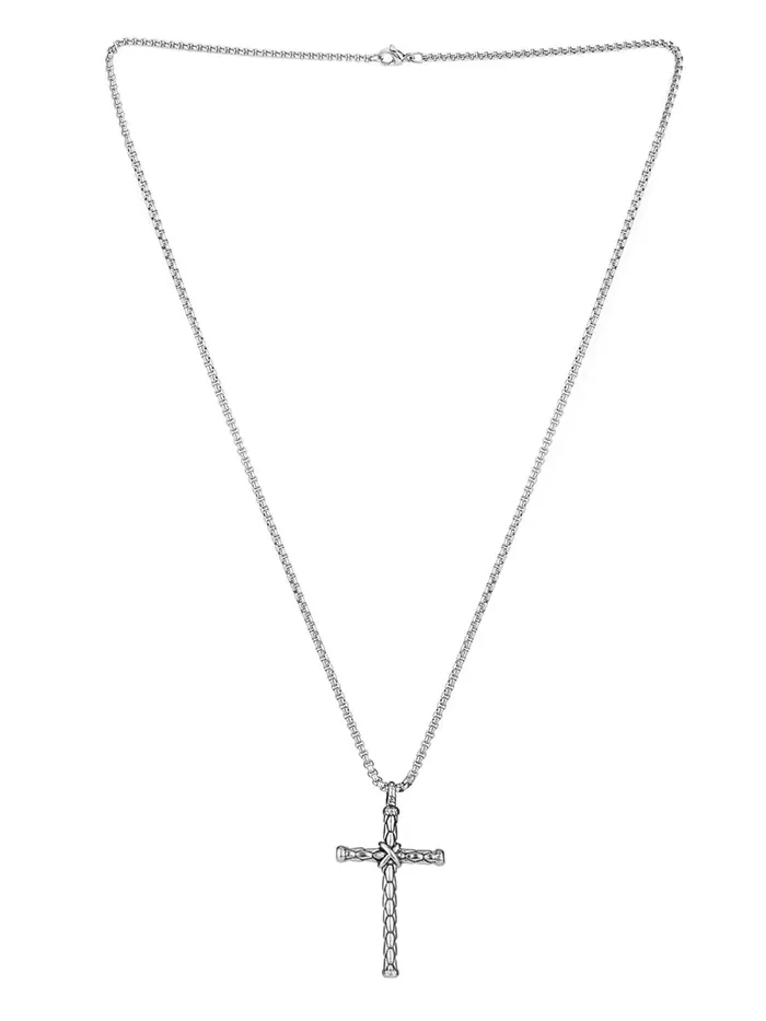 Yellow Chimes Necklaces Yellow Chimes Cross Pendant for Men Silver Cross Chain Pendant Cross Stainless Steel Chain Pendant Necklace For Men and Boys
