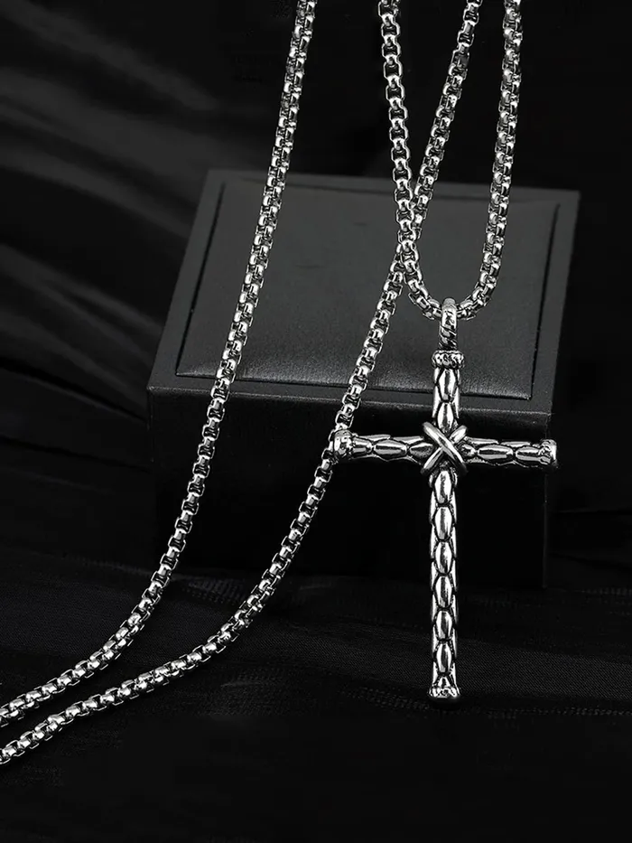 Yellow Chimes Necklaces Yellow Chimes Cross Pendant for Men Silver Cross Chain Pendant Cross Stainless Steel Chain Pendant Necklace For Men and Boys