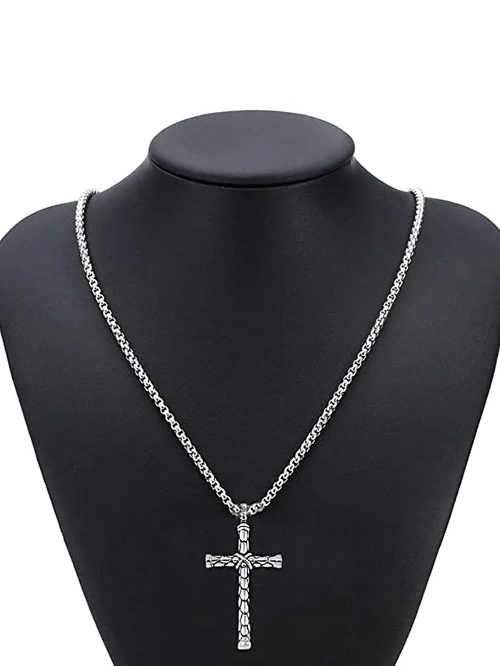 Yellow Chimes Necklaces Yellow Chimes Cross Pendant for Men Silver Cross Chain Pendant Cross Stainless Steel Chain Pendant Necklace For Men and Boys